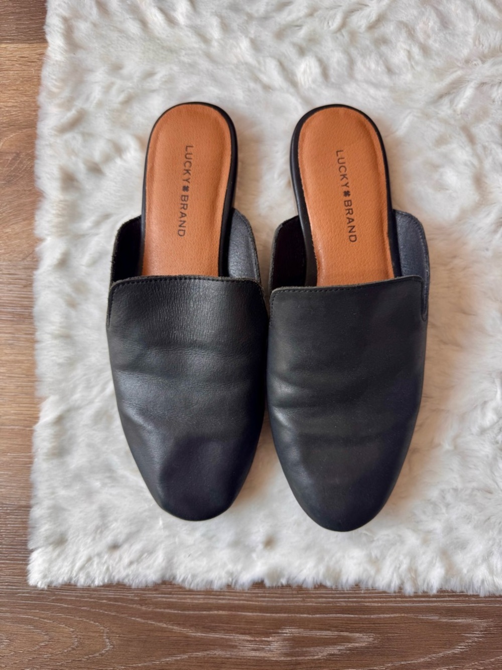 Lucky Brand Black Leather Mules 6.5